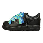 Nike Air Force 1 Low Black Double Rope Laces Aqua Blue Green