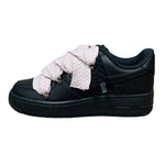 Nike Air Force 1 Low Black Double Rope Laces Pastel Pink Pattern