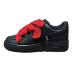 Nike Air Force 1 Low Black Double Rope Laces Red Pattern